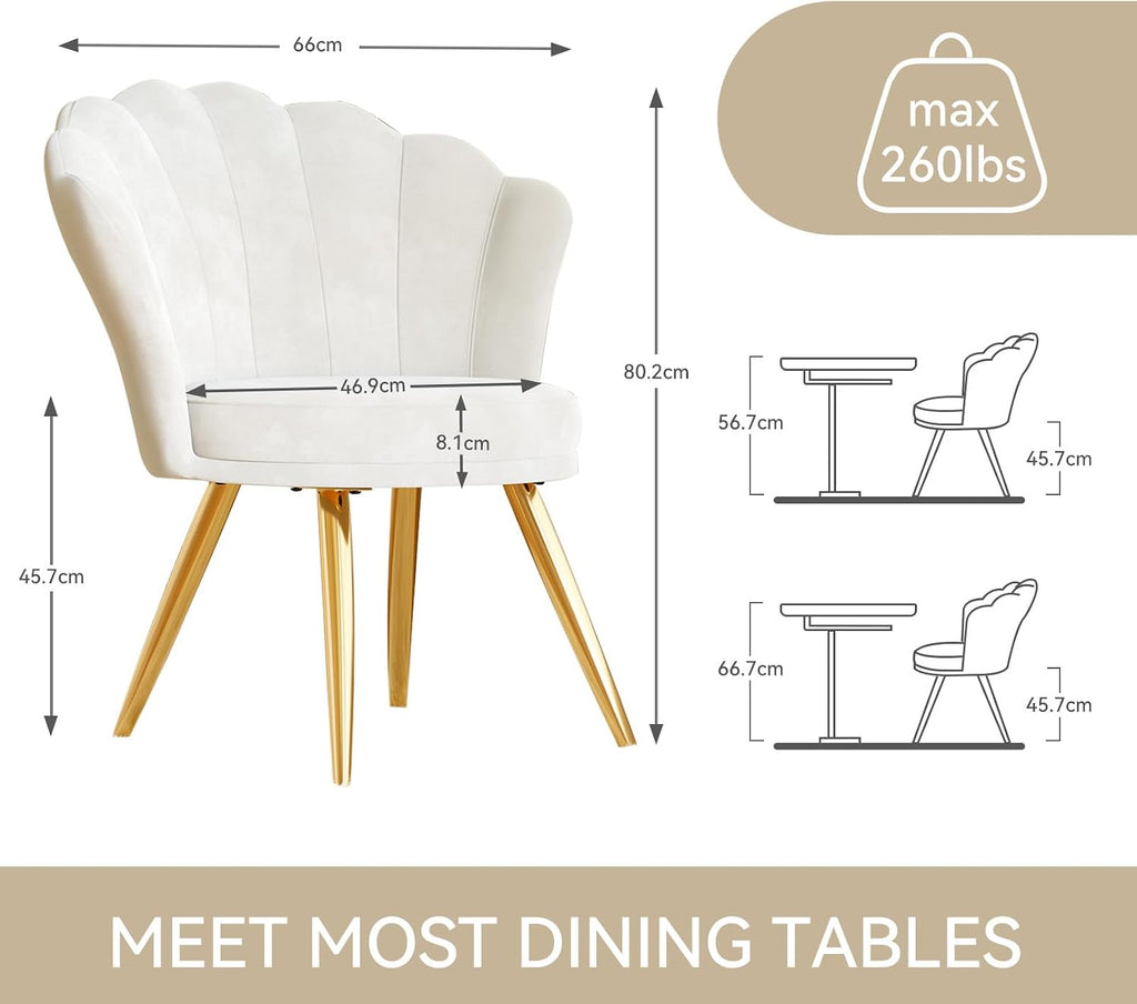 Velvet Accent Chair with Gold Metal Legs White 1 Chair