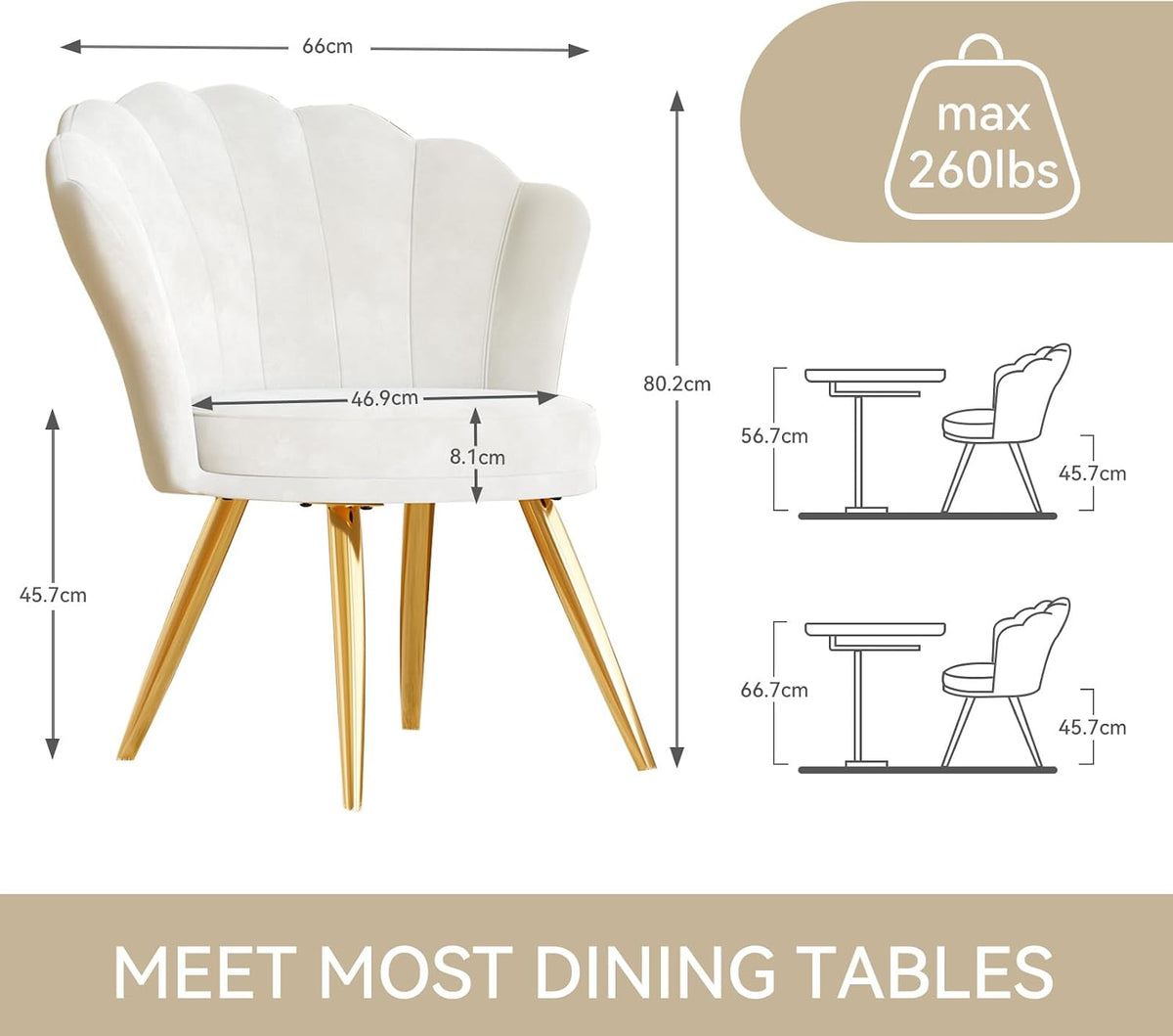 Velvet Accent Chair with Gold Metal Legs White 1 Chair