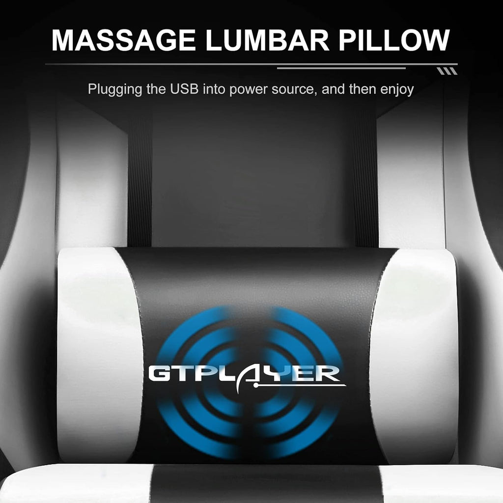 Gaming Chair, Massage Computer Chairs Adjustable Ergonomic 360° White