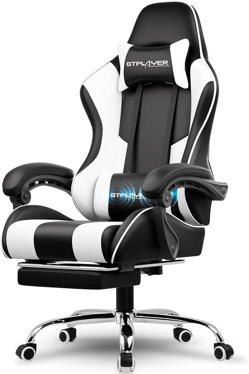 Gaming Chair, Massage Computer Chairs Adjustable Ergonomic 360° White