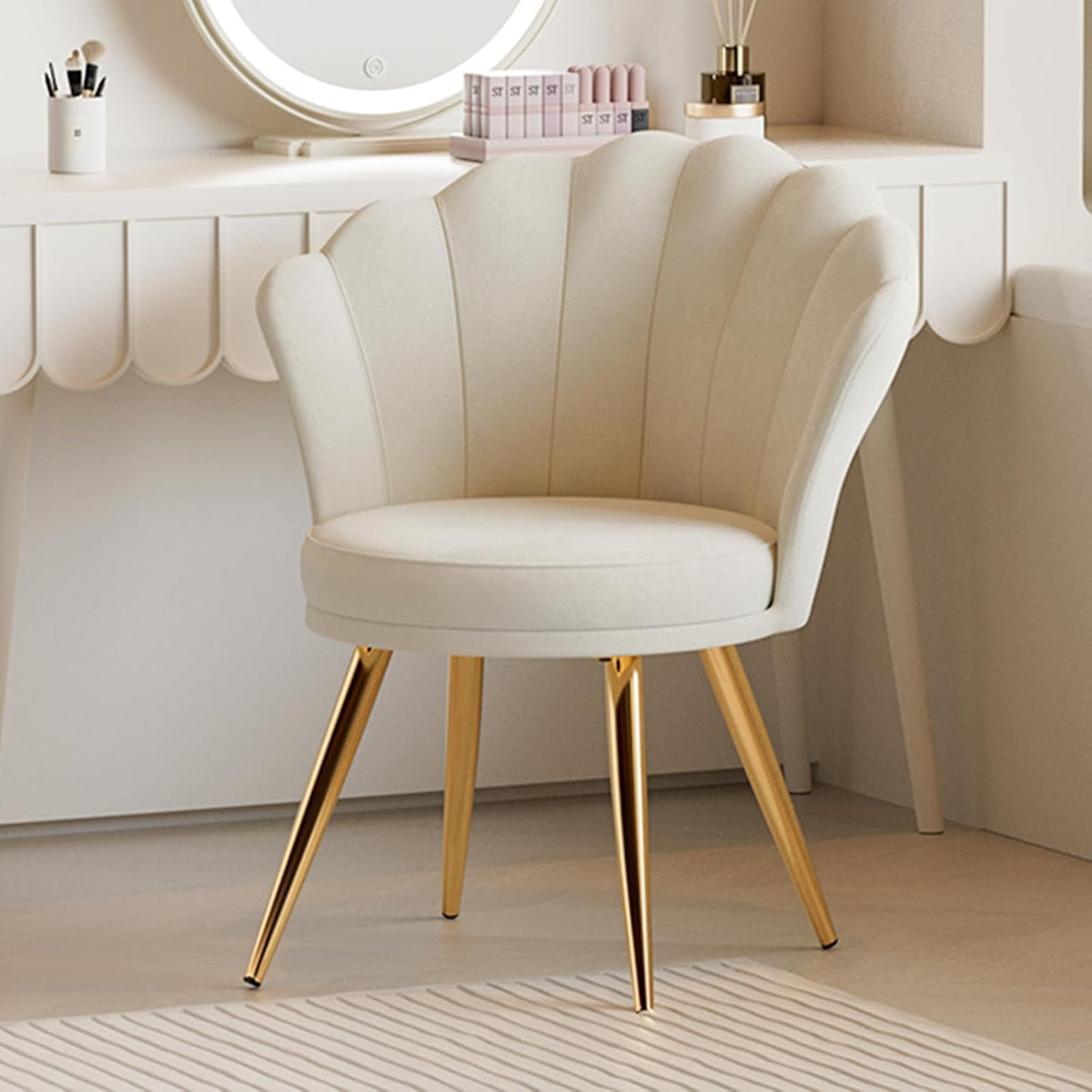 Velvet Accent Chair with Gold Metal Legs White 1 Chair