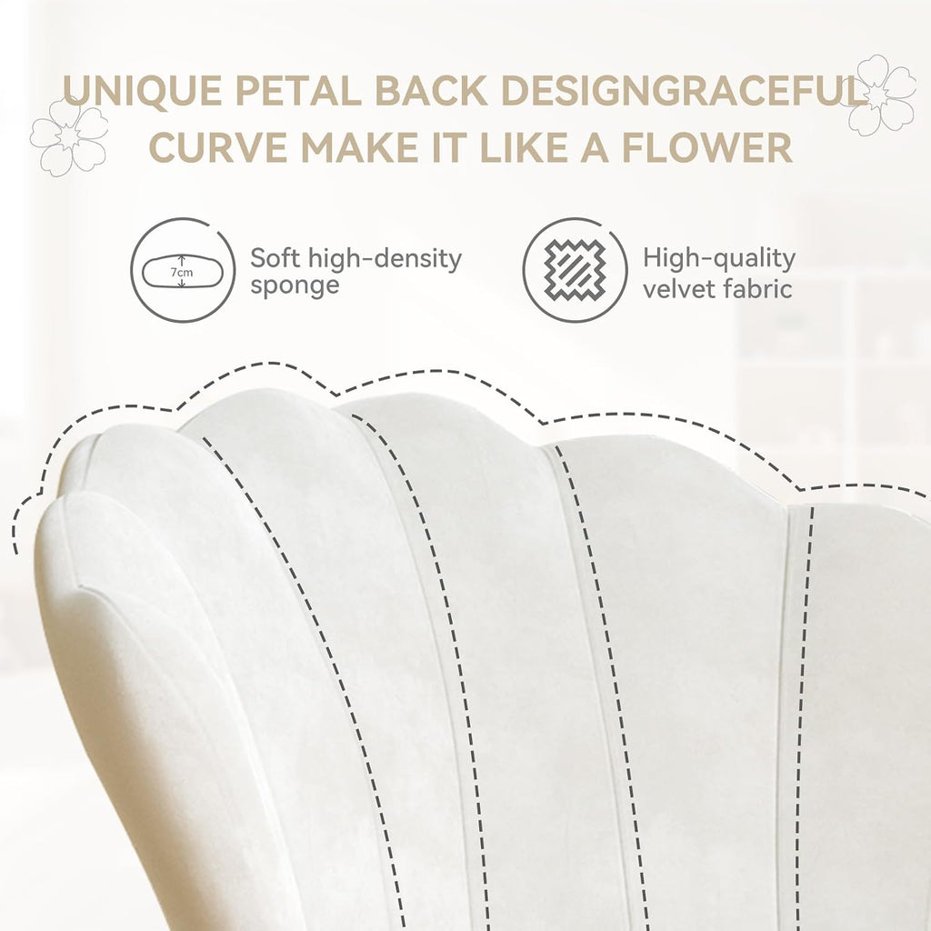 Velvet Accent Chair with Gold Metal Legs White 1 Chair