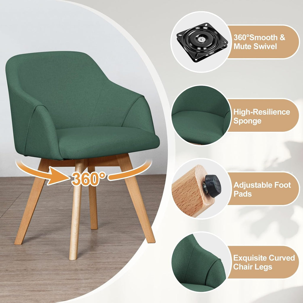 Swivel Dining Chairs Set of 2, Modern Kitchen Chairs, Forest Green