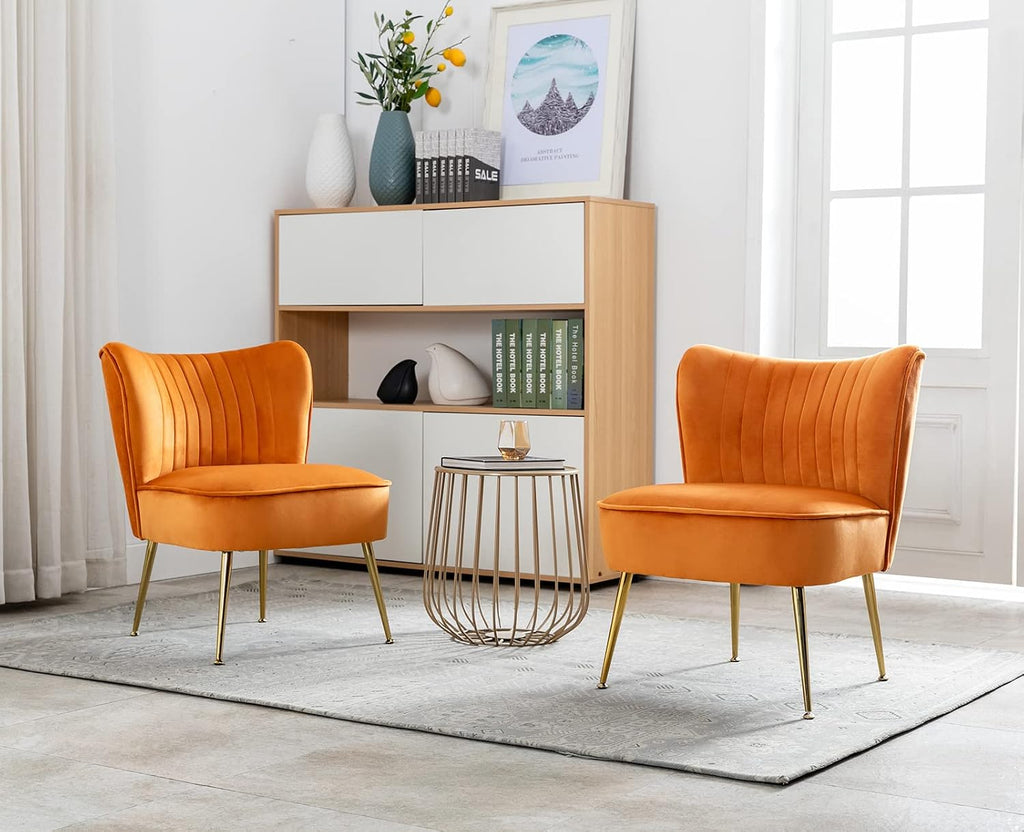 Velvet Accent Chair Occasional Tub Chair with Golden Metal Legs