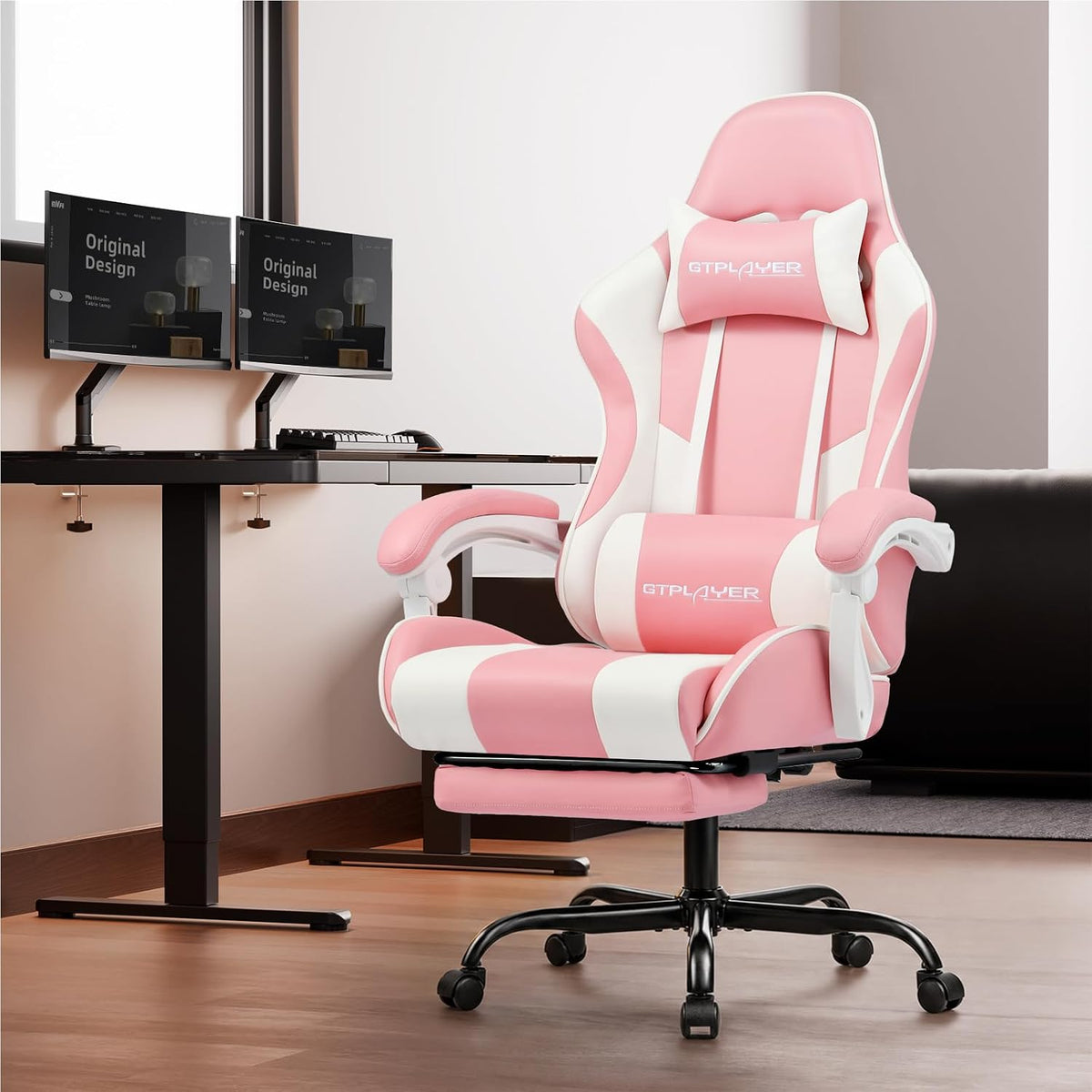 Gaming Chair, Massage Computer Chairs Adjustable Ergonomic 360° Pink