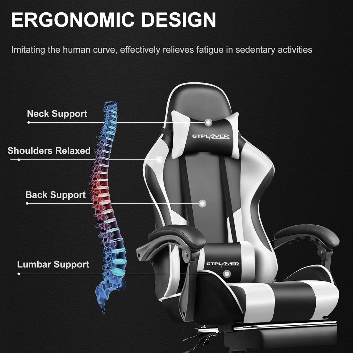 Gaming Chair, Massage Computer Chairs Adjustable Ergonomic 360° White