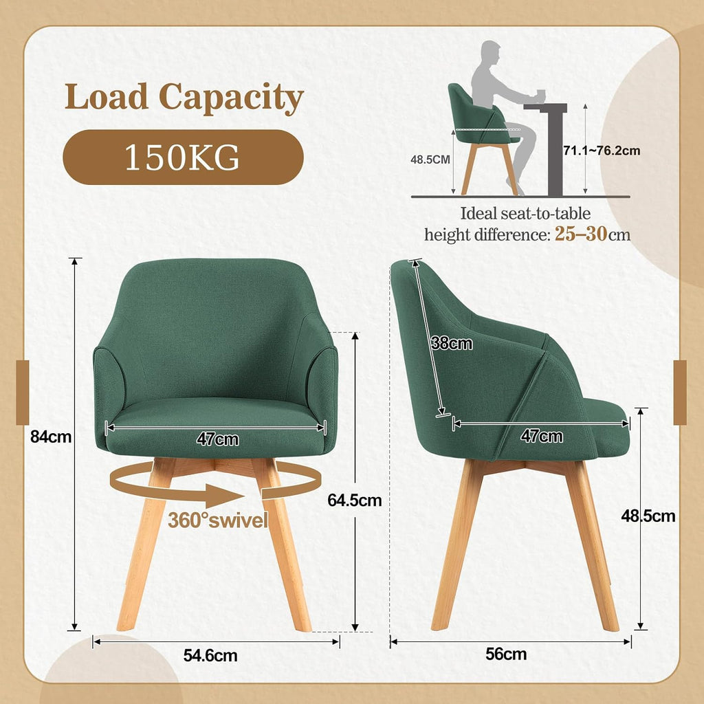 Swivel Dining Chairs Set of 2, Modern Kitchen Chairs, Forest Green