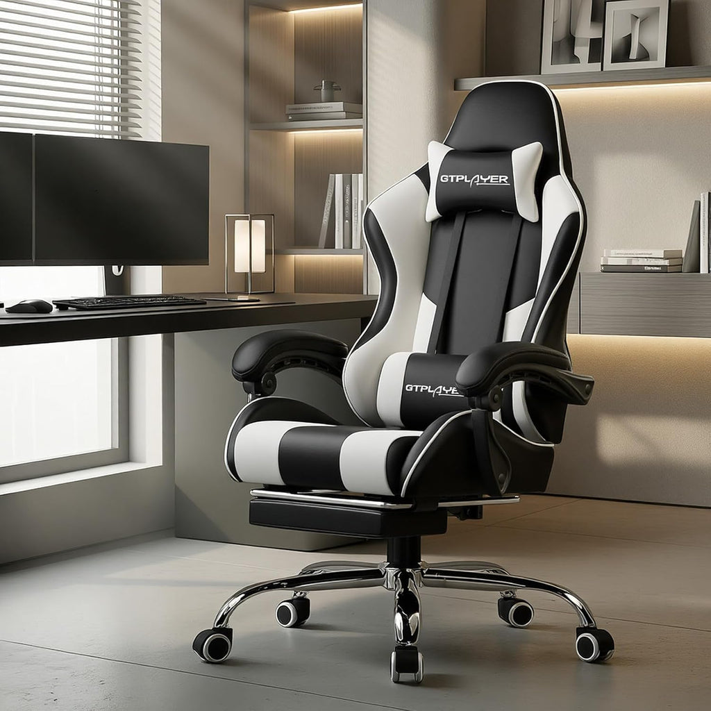 Gaming Chair, Massage Computer Chairs Adjustable Ergonomic 360° White