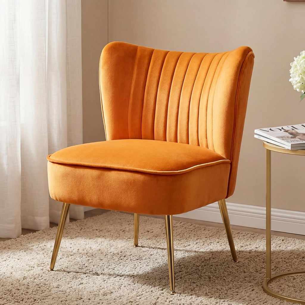 Velvet Accent Chair Occasional Tub Chair with Golden Metal Legs