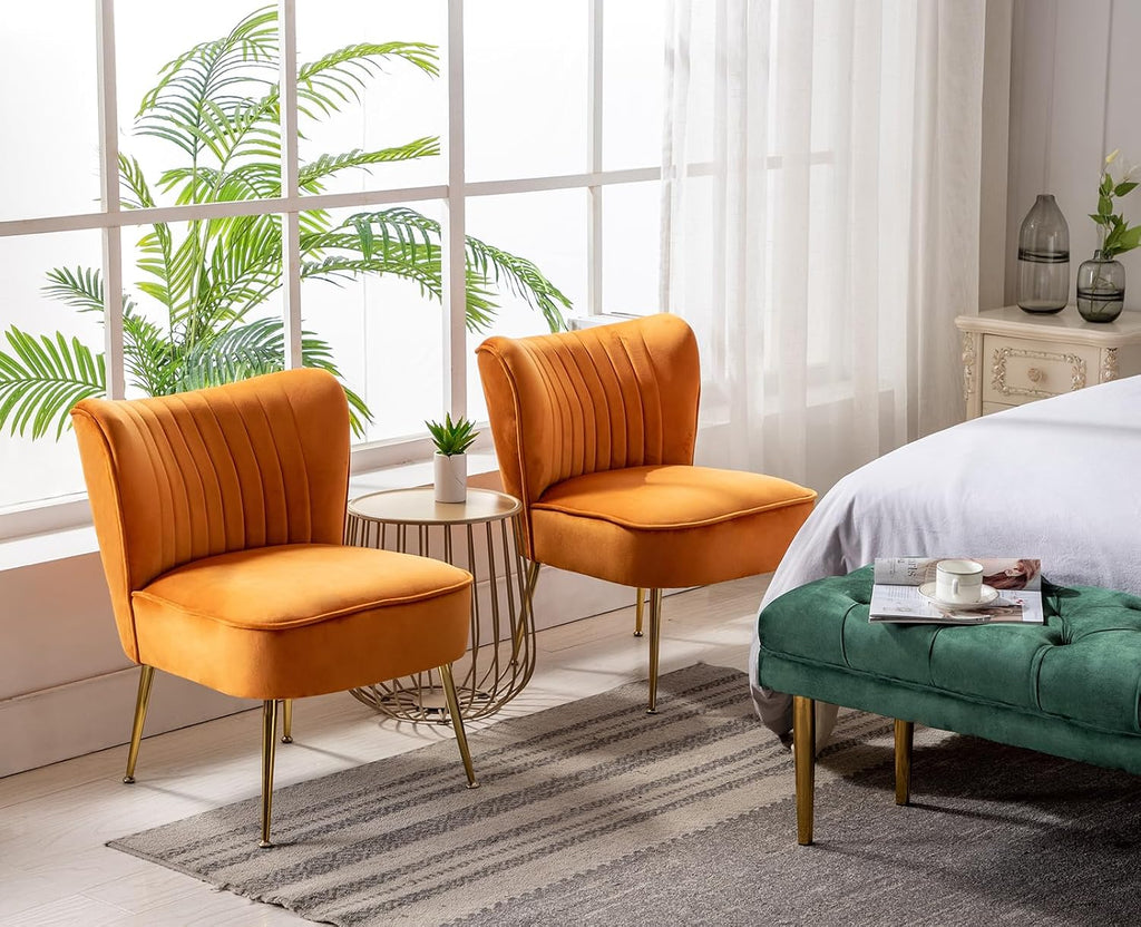 Velvet Accent Chair Occasional Tub Chair with Golden Metal Legs
