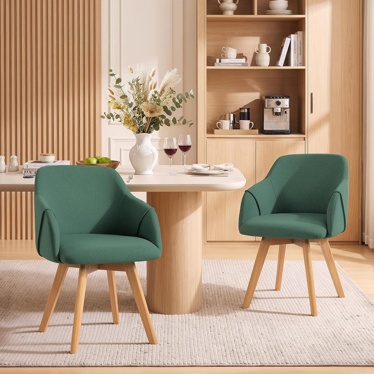 Swivel Dining Chairs Set of 2, Modern Kitchen Chairs, Forest Green